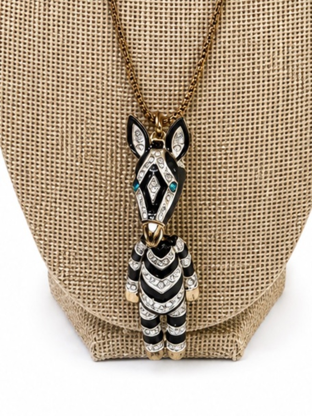 Betsey Johnson Gold-Tone Zebra Clear & Teal Rhinestones Pendent Long Necklace